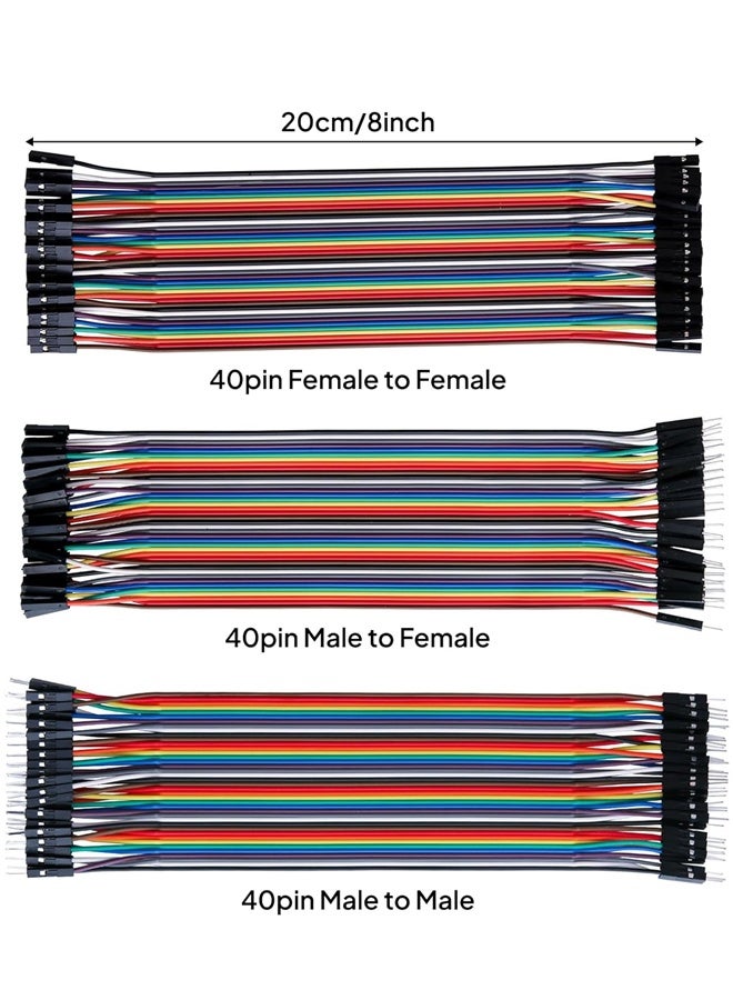 مجموعة أسلاك توصيل متعددة الألوان من دوبونت، 120 قطعة، بطول 20 سم، 40 دبوس ذكر إلى أنثى، 40 دبوس ذكر إلى ذكر، 40 دبوس أنثى إلى أنثى، متوافقة مع مشاريع أردوينو - Image 2